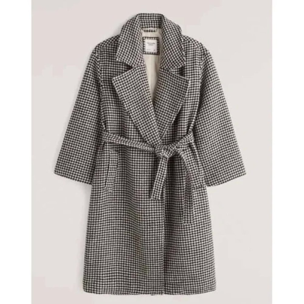 Abercrombie and Fitch Houndstooth Belted Wrap Coat, size small